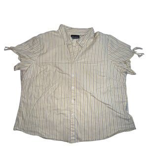 Vintage No Boundaries Blouse Women Large Yellow Blue Stripes Preppy Short Sleeve